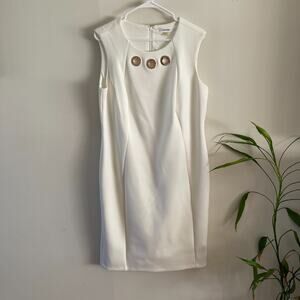 Calvin Klein White Sheath Dress Women’s 14W Sleeveless Midi Classic Workwear